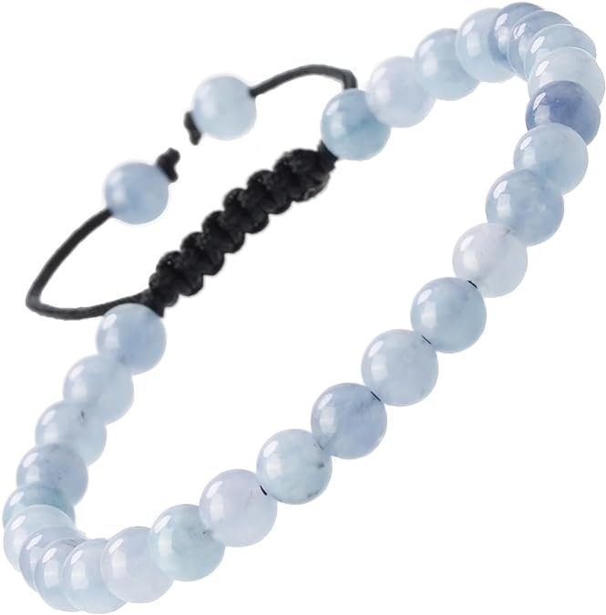 Natural Aquamarine Healing Power Gemstone Crystal Bead Adjustable Bracelets