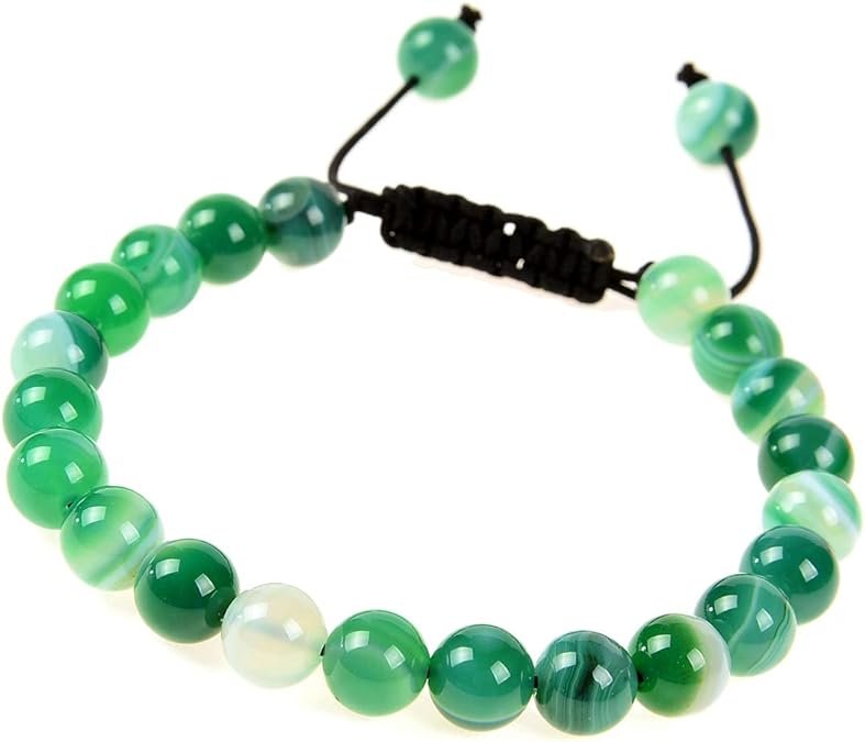 Natural Agate Green Healing Power Gemstone Crystal Bead Adjustable Bracelets-1