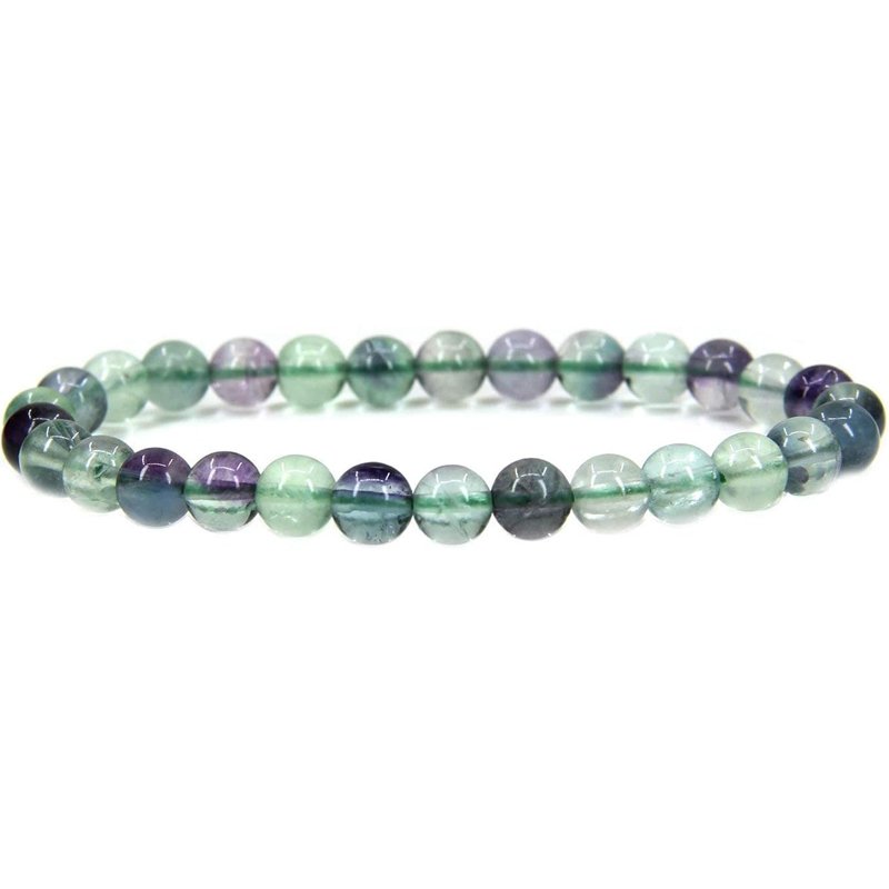 Clear Green Fluorite Handmade Round Beads Stretch Bracelet