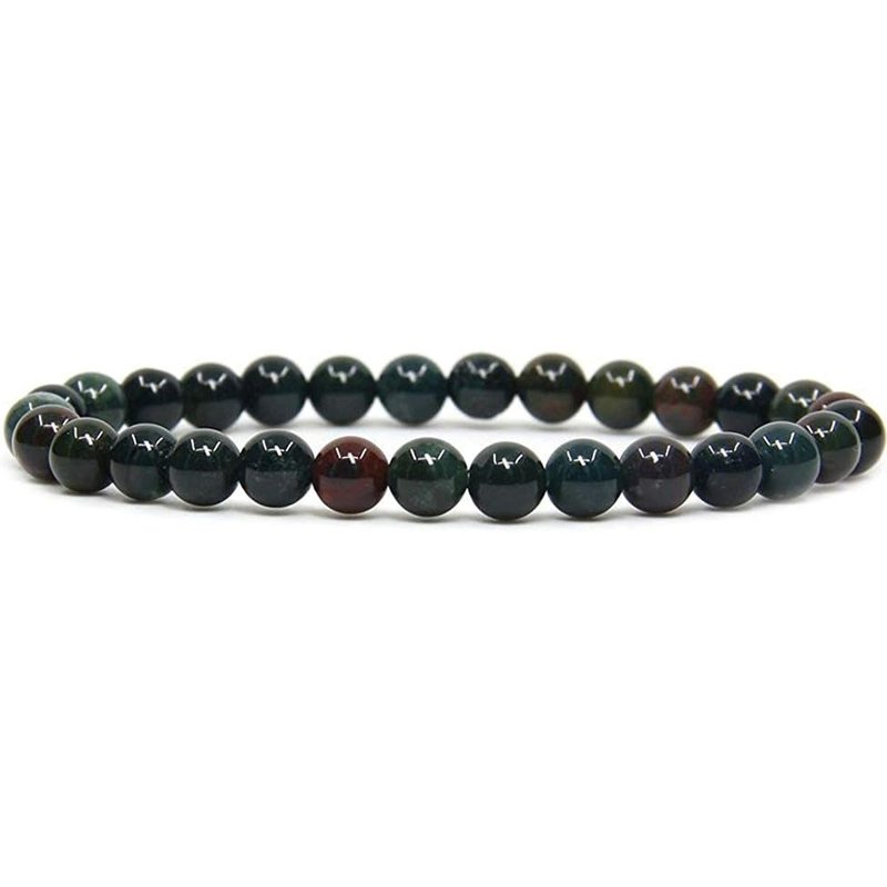 Green Bloodstone Heliotrope Handmade Round Beads Stretch Bracelet