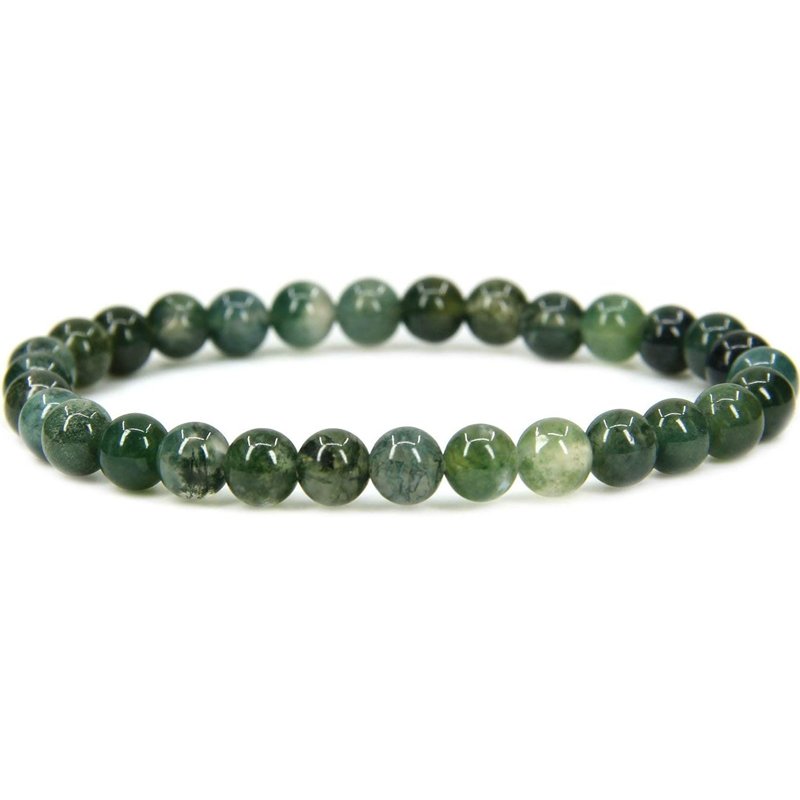 Green Moss Agate Handmade Round Beads Stretch Bracelet