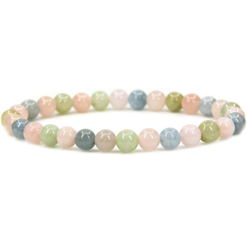 Morganite Beryl Aquamarine Handmade Round Beads Stretch Bracelet