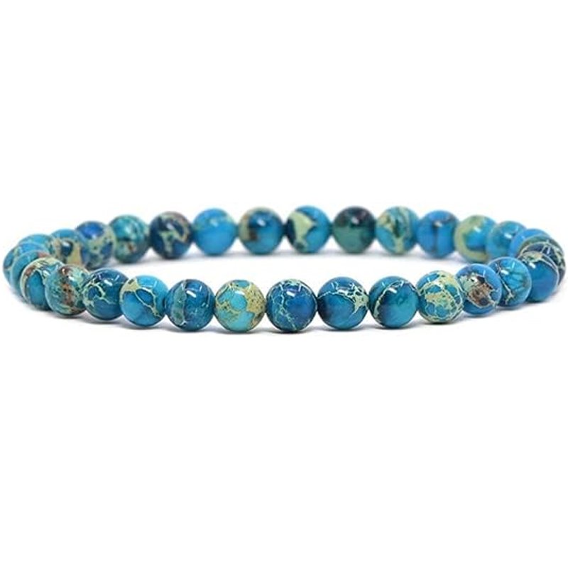 Turquoise Blue Sea Sediment Jasper Handmade Round Beads Stretch Bracelet