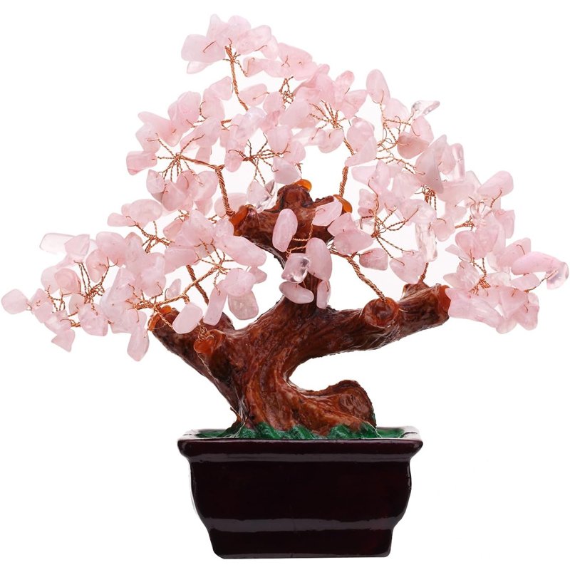 Feng Shui Natural Rose Pink Quartz Crystal Money Tree