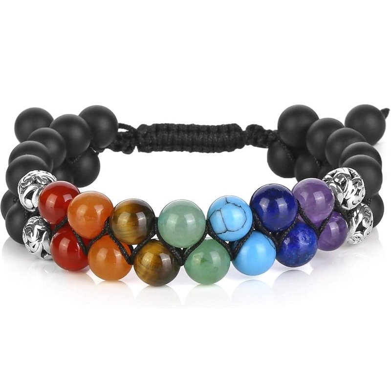 7 Chakra Matte Black Agate Healing Crystals Bracelet