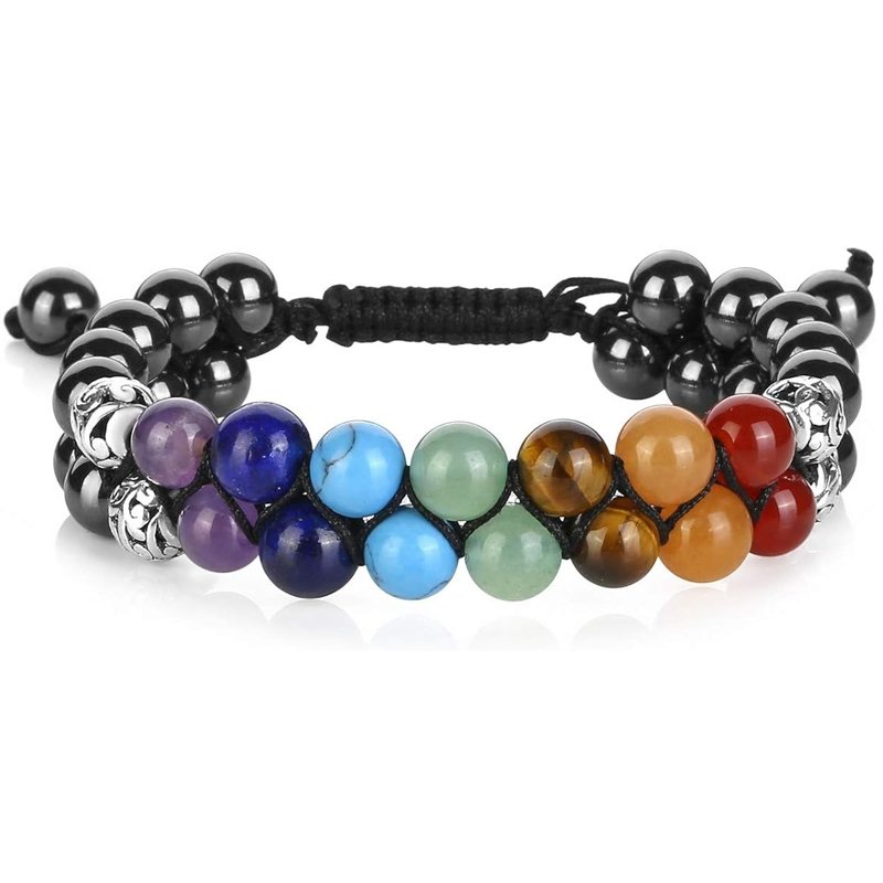 Silver 7 Chakra Hematite Healing Crystals Bracelet