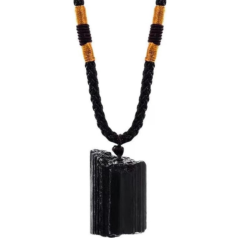 Black Tourmaline Crystal Pillar Pendant Necklace