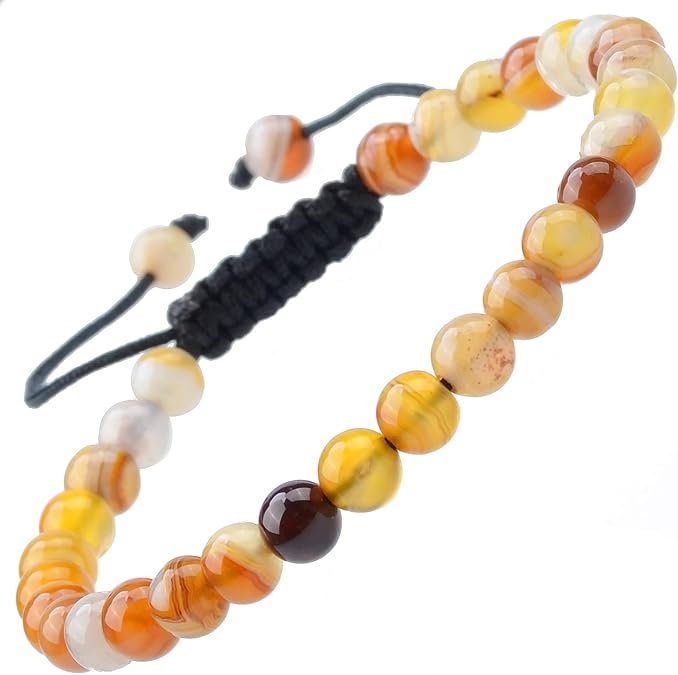 Natural Amber Agate Healing Power Gemstone Crystal Bead Adjustable Bracelets