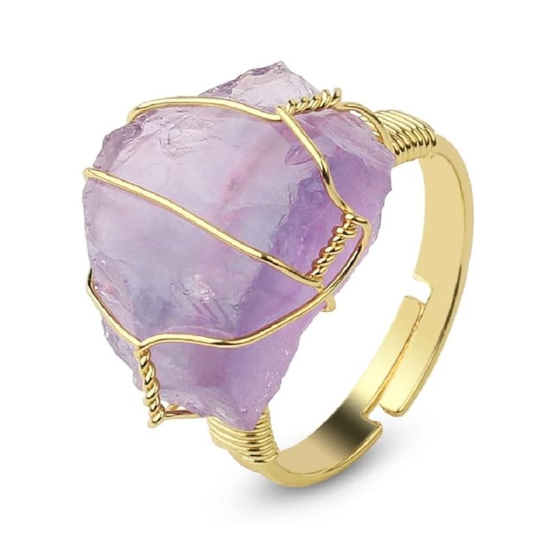 Natural Amethyst Healing Crystal Stone Ring