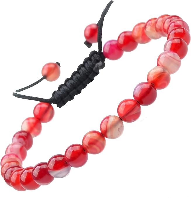 Natural Agate Red Healing Power Gemstone Crystal Bead Adjustable Bracelets