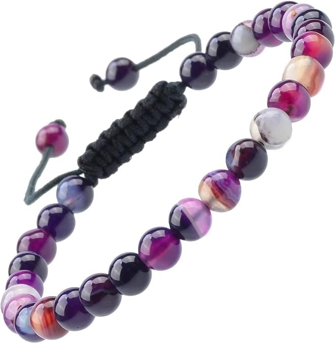 Natural Agate Purple Healing Power Gemstone Crystal Bead Adjustable Bracelets