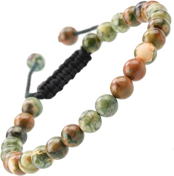 Natural Green Rainforest Jasper Healing Power Gemstone Crystal Bead Adjustable Bracelets