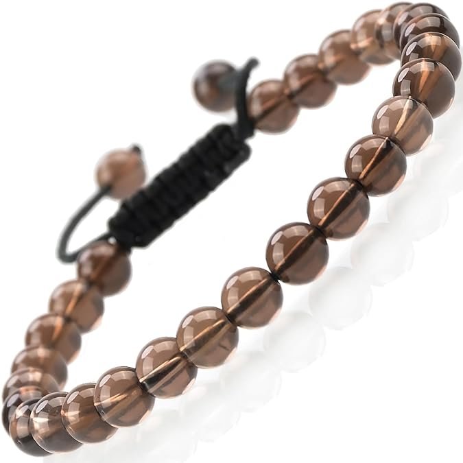 Natural Smoky Quartz Healing Power Gemstone Crystal Bead Adjustable Bracelet