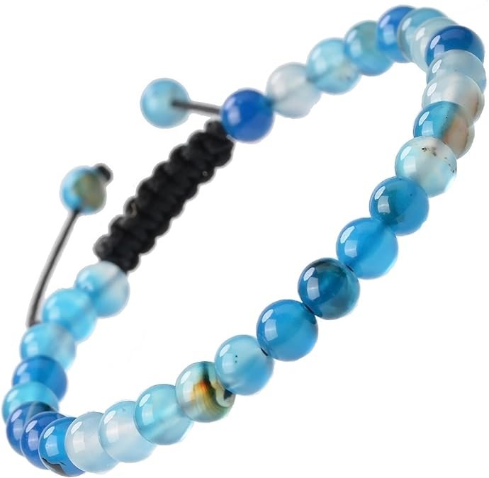Natural Agate Blue Healing Power Gemstone Crystal Bead Adjustable Bracelets