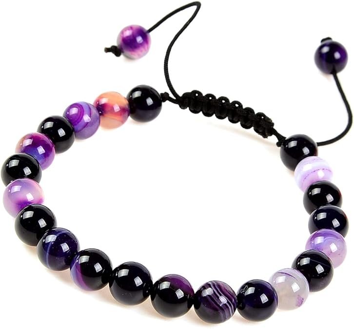 Natural Agate Purple Healing Power Gemstone Crystal Bead Adjustable Bracelets-1