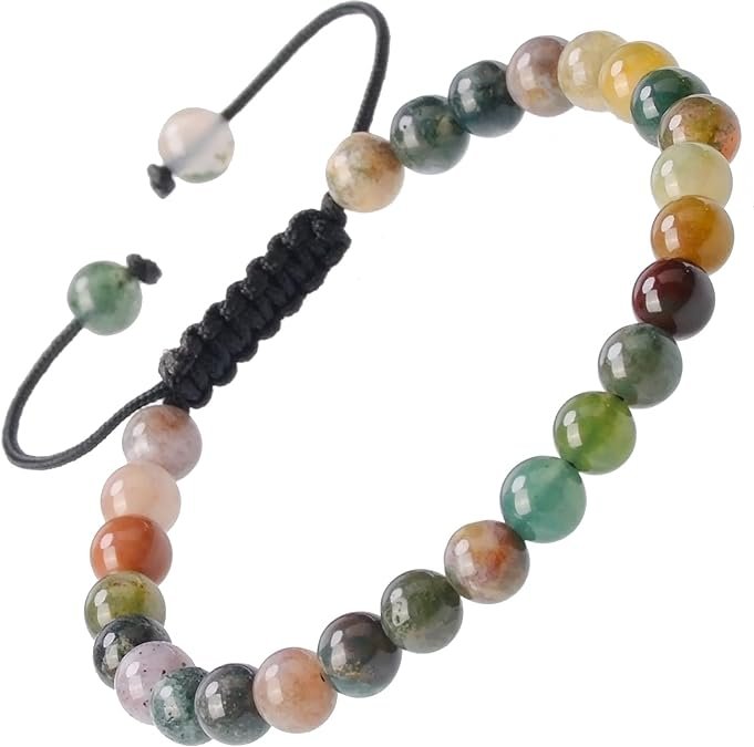 Natural Indian Agate Healing Power Gemstone Crystal Bead Adjustable Bracelets