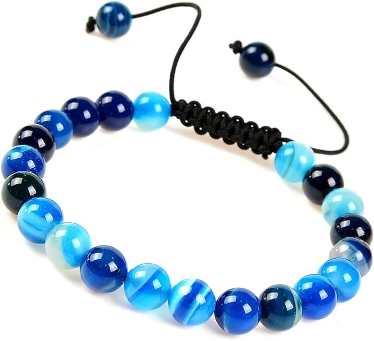 Natural Agate Blue Healing Power Gemstone Crystal Bead Adjustable Bracelets-1