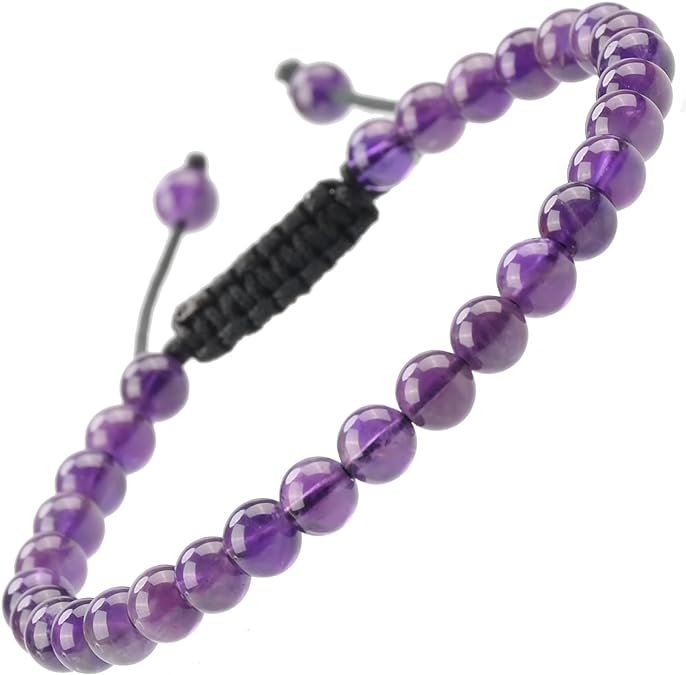 Natural Amethyst Healing Power Gemstone Crystal Bead Adjustable Bracelet