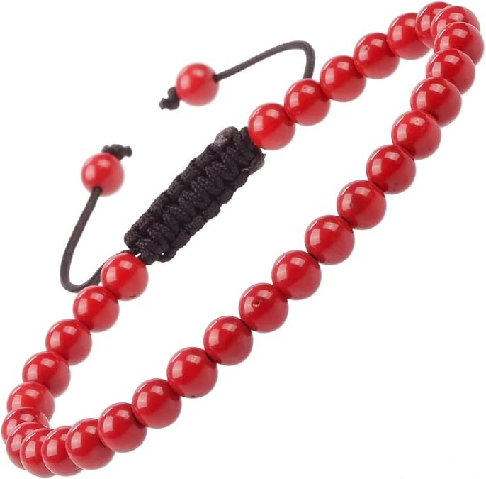 Natural Coral Red Healing Power Gemstone Crystal Bead Adjustable Bracelets