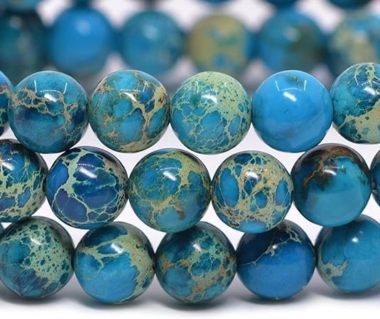 Turquoise Blue Sea Sediment Jasper Handmade Round Beads Stretch Bracelet-1