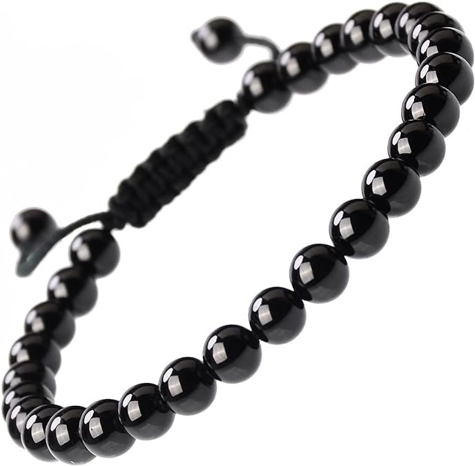 Natural Tourmaline Black Healing Power Gemstone Crystal Bead Adjustable Bracelet