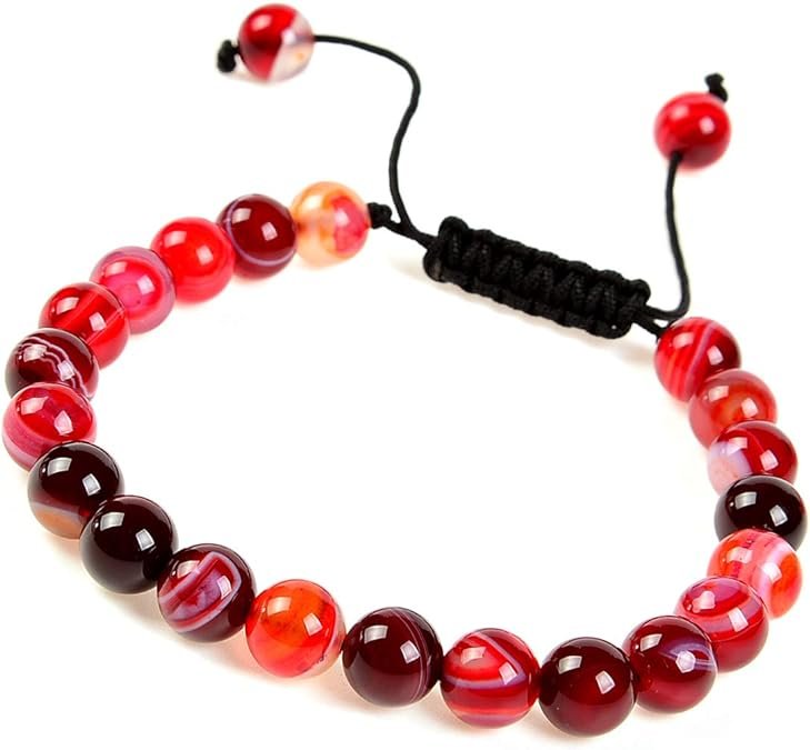 Natural Agate Red Healing Power Gemstone Crystal Bead Adjustable Bracelets-1