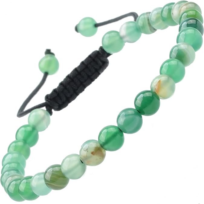 Natural Agate Green Healing Power Gemstone Crystal Bead Adjustable Bracelets