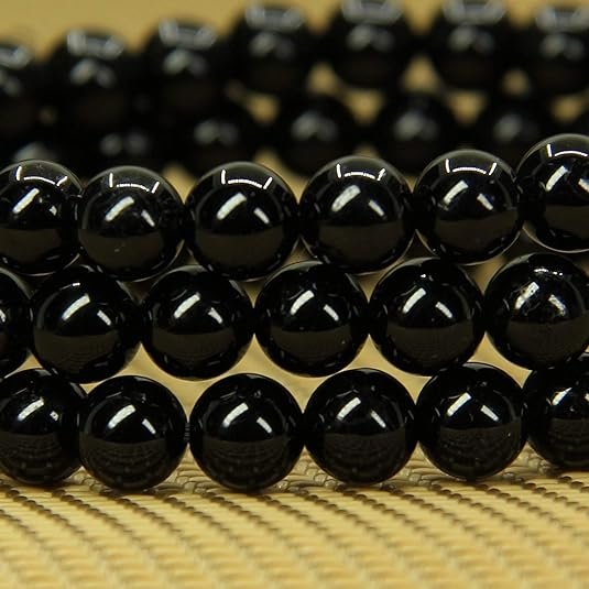 Black Tourmaline Handmade Round Beads Stretch Bracelet-1