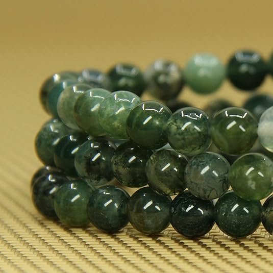 Green Moss Agate Handmade Round Beads Stretch Bracelet-1