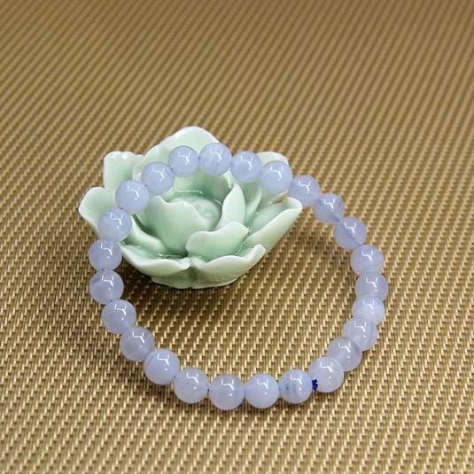 Blue Lace Agate Handmade Round Beads Stretch Bracelet-1