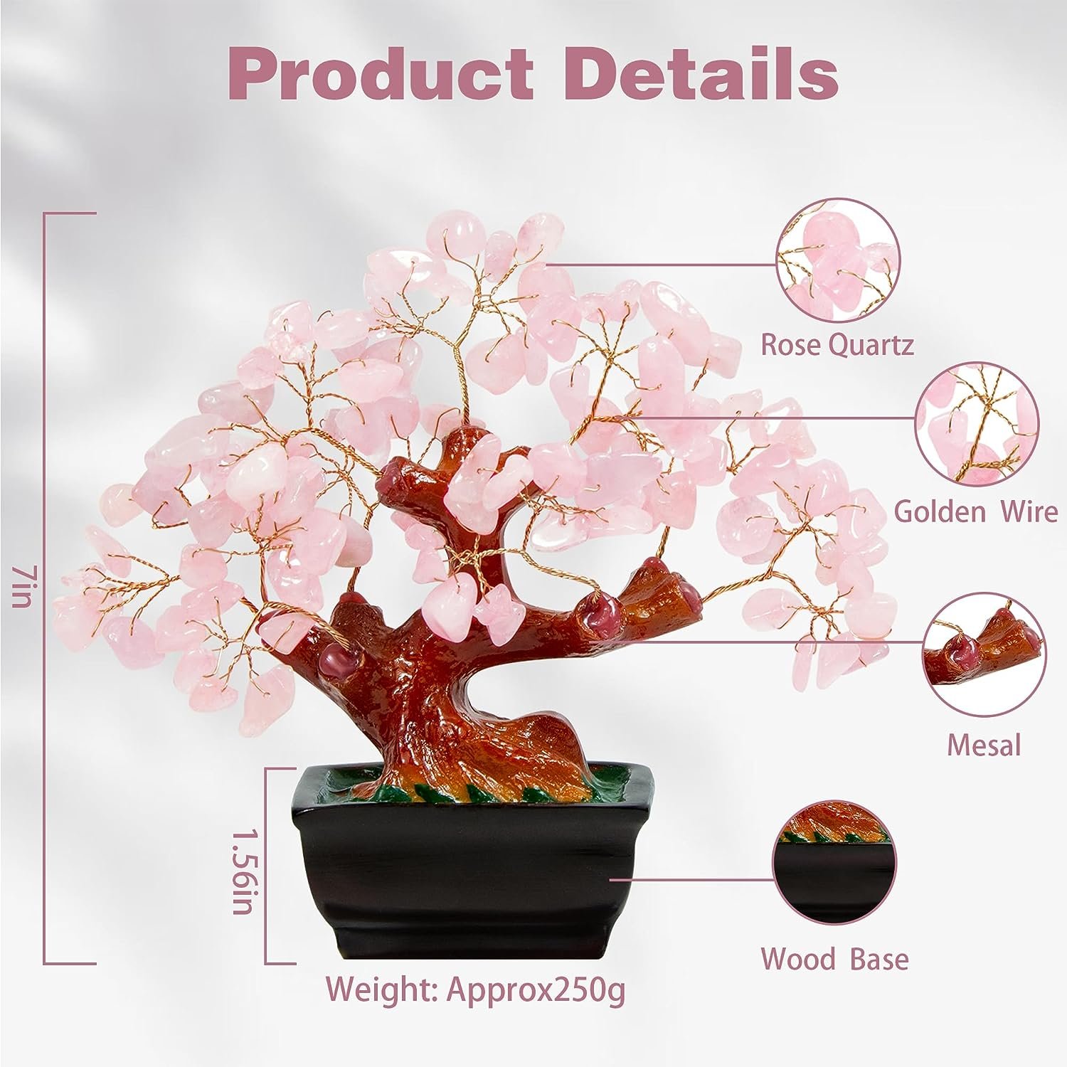 Feng Shui Natural Rose Pink Quartz Crystal Money Tree-1