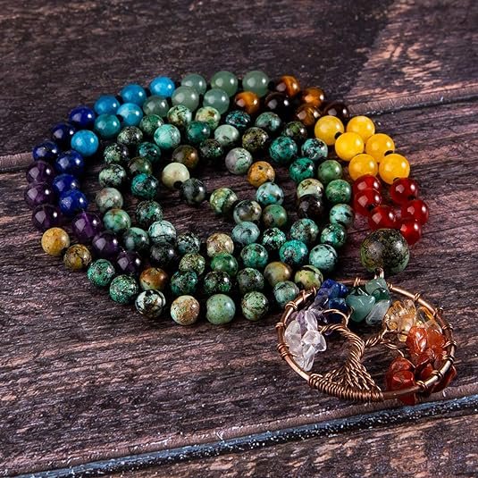 108 Mala Beads Necklace Life Tree 7 Chakra Wrap Bracelet-1