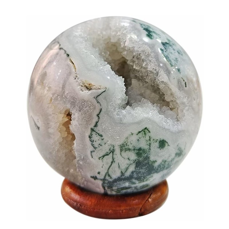 Natural Green Moss Agate Druzy Geode Sphere