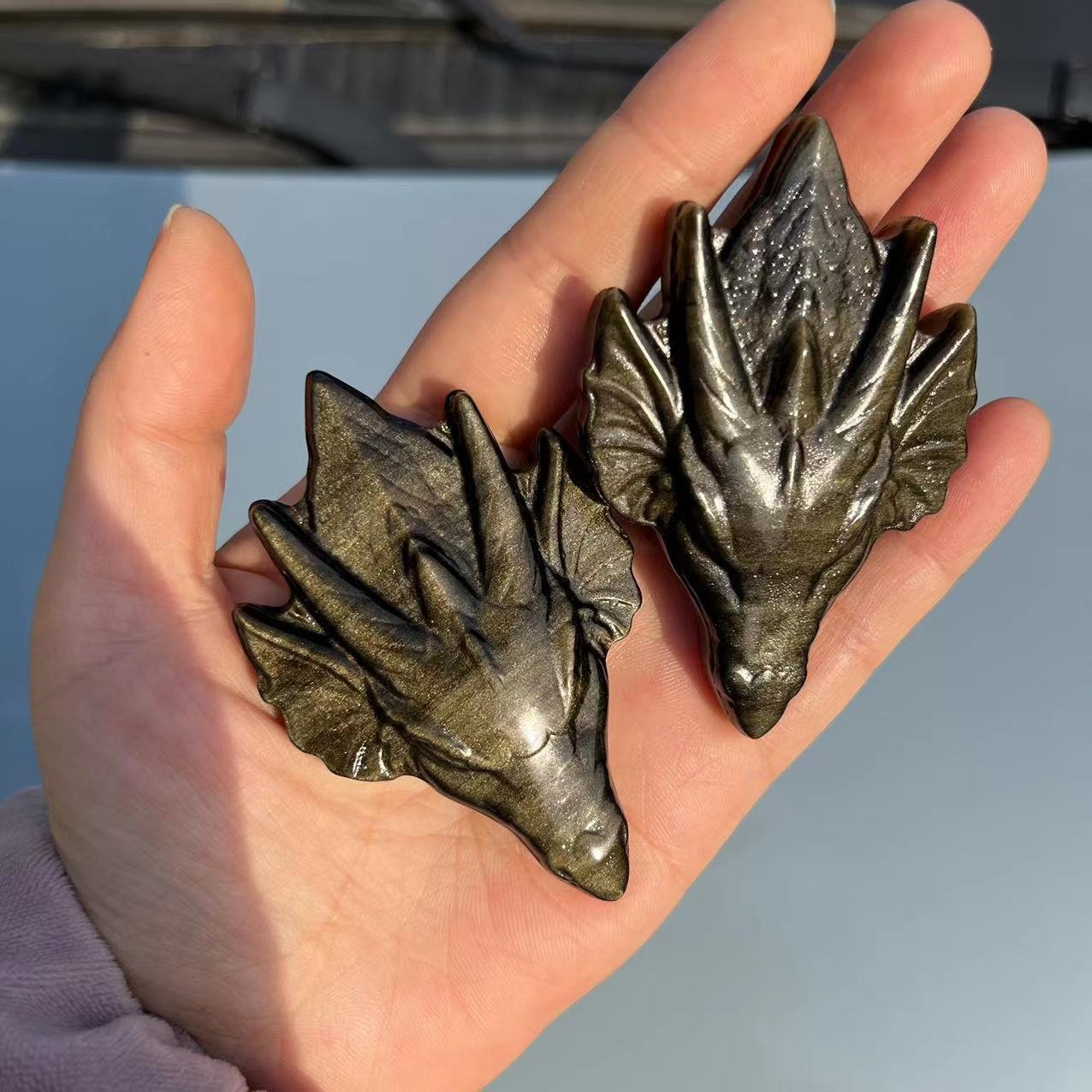 Natural Obsidian Dragon Head Carving Ornament